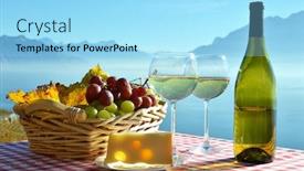  Presentation with wine cheese - Audience pleasing presentation design consisting of wine-cheese-and-grapes-against backdrop and a arctic colored foreground