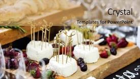  Presentation with dinner party - Slide deck with wine cheese dinner party - catering table background and a yellow colored foreground