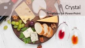  Presentation with wine cheese - PPT theme consisting of wine cheese grape bread background and a soft green colored foreground