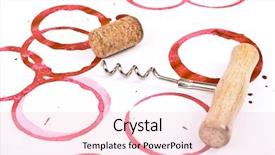  Presentation with corkscrew - Slide deck consisting of wine cork corkscrew and round red wine stain on white table cloth background and a lemonade colored foreground