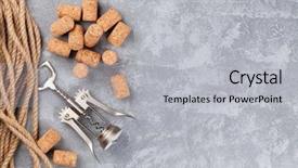  Presentation with corkscrew - Amazing PPT theme having wine corks and corkscrew over stone background top view with copy space backdrop and a light gray colored foreground