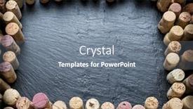  Presentation with graphite - Amazing PPT layouts having wine corks arranged as frame on the graphite board backdrop and a gray colored foreground