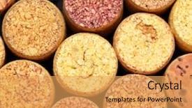  Presentation with wine - Audience pleasing theme consisting of wine corks close up view from above backdrop and a yellow colored foreground