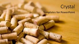  Presentation with wine - PPT layouts featuring wine-corks-heap-on-wooden background and a yellow colored foreground