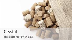  Presentation with loot bag - Beautiful PPT theme featuring wine corks in a bag backdrop and a white colored foreground