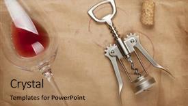  Presentation with corkscrew - PPT layouts with wine glass cork and corkscrew background and a coral colored foreground