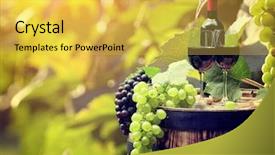  Presentation with bottle red wine - Audience pleasing PPT layouts consisting of wine glass on old barrel backdrop and a yellow colored foreground