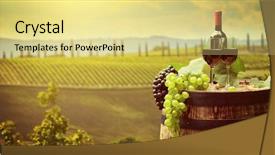  Presentation with tuscany - Theme with wine glass on wodden barrel background and a blonde colored foreground