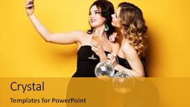  Presentation with party time - Presentation theme featuring wine glasses and disco ball background and a gold colored foreground