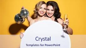  Presentation with party time - PPT theme with wine glasses and disco ball background and a sky blue colored foreground