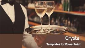  Presentation with restaurant waiter - PPT theme enhanced with wine glasses in the restaurant background and a tawny brown colored foreground