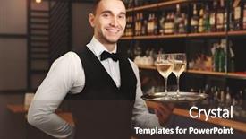  Presentation with restaurant waiter - Presentation theme having wine glasses in the restaurant background and a tawny brown colored foreground