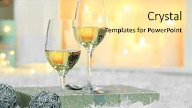  Presentation with christmas fireplace log fire burns - Presentation theme enhanced with wine glasses with christmas decor background and a blonde colored foreground