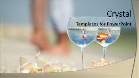  Presentation with bride and groom - Beautiful PPT theme featuring wine glasses with golden fish backdrop and a light blue colored foreground