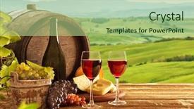  Presentation with bottle red wine - PPT layouts enhanced with wine glasses with wodden barrel background and a mint green colored foreground