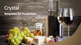  Presentation with wine cheese - Presentation theme with wine grapes and cheese assortment background and a gray colored foreground
