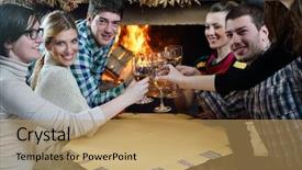  Presentation with young happy couple - Audience pleasing presentation theme consisting of wine holiday - happy young romantic couple sitting backdrop and a coral colored foreground