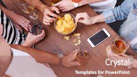  Presentation with alcoholic - Presentation design consisting of wine holiday - view on friends having alcoholic background and a coral colored foreground