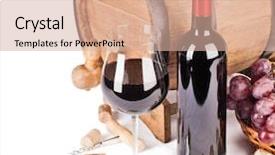  Presentation with wine barrel - PPT theme consisting of wine in glass with a barrel isolated on white background and a coral colored foreground