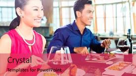  Presentation with fine dining - Beautiful slide set featuring wine in very fancy restaurant backdrop and a red colored foreground