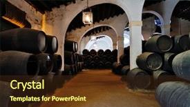  Presentation with barrels - Slides enhanced with wine industry - cellar with barrels of sherry background and a tawny brown colored foreground