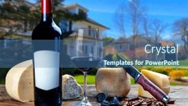  Presentation with red wine cheese - Presentation consisting of wine-red-bottle-with-cheese background and a ocean colored foreground