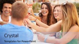  Presentation with friends - Slides consisting of wine roses - group of young friends enjoying background and a light blue colored foreground