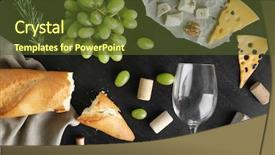  Presentation with wine cheese - PPT theme enhanced with wine snacks and different various of cheese flat lay background and a tawny brown colored foreground