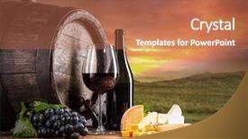  Presentation with wine barrel - PPT layouts consisting of wine still life on wooden background and a red colored foreground