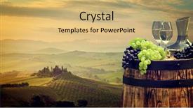  Presentation with wine green - Slide deck featuring wine with barrel on vineyard background and a yellow colored foreground