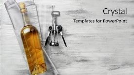  Presentation with corkscrew - Slide deck featuring wine with corkscrew on a light wooden background background and a light gray colored foreground