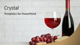  Presentation with red brick wall - Slide deck with wine with grape and cheese background and a light gray colored foreground
