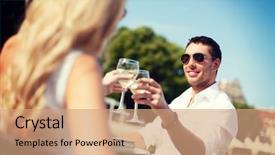  Presentation with dating - Slide deck enhanced with wine with woman in cafe background and a coral colored foreground