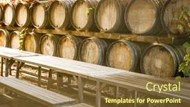 Presentation with barrels - Colorful presentation theme enhanced with wine-wooden-barrels-at-winery backdrop and a tawny brown colored foreground