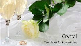  Presentation with rose gold - Slide set consisting of wineglass rose and gold rings background and a soft green colored foreground