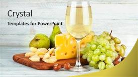  Presentation with wine cheese - Amazing PPT layouts having wineglass white wine with fruits backdrop and a light gray colored foreground