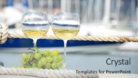  Presentation with yacht - Presentation design featuring wineglasses and grapes on the yacht pier of la spezia italy background and a light blue colored foreground
