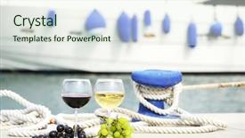  Presentation with yacht - Slide deck featuring wineglasses and grapes on the yacht pier of la spezia italy background and a sky blue colored foreground