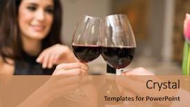  Presentation with restaurant toasting - Slide set featuring wineglasses in a luxury restaurant background and a coral colored foreground