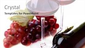  Presentation with bottle red wine - Colorful PPT theme enhanced with wineglasses with red wine grape and bottle isolated on white backdrop and a white colored foreground