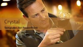  Presentation with cellar - Presentation theme featuring winegrower in wine-cellar holding glass of wine background and a gold colored foreground