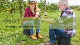  Presentation with harvest - Audience pleasing theme consisting of winemaker-couple-drinks-a-glass backdrop and a yellow colored foreground