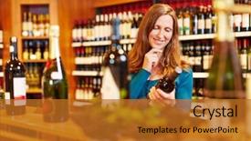 Presentation with wine store - PPT theme having wines spirits - smiling attractive woman with red background and a  colored foreground