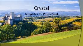  Presentation with medieval iron doors stone castle - Audience pleasing slide deck consisting of wineyard - medieval castles and vineyards backdrop and a light blue colored foreground