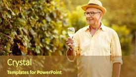  Presentation with wine trading - Theme enhanced with wineyard - smiling male vintner harvest wine background and a tawny brown colored foreground