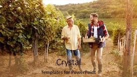  Presentation with father - Slide deck featuring wineyard - smiling winemaker father and son background and a coral colored foreground