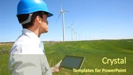  Presentation with wind energy - Presentation design having businessman checking on wind turbine background and a tawny brown colored foreground