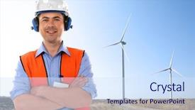  Presentation with wind turbines - Audience pleasing slide deck consisting of engineering generators - engineer and wind turbines backdrop and a sky blue colored foreground