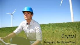  Presentation with gas turbine engine - Colorful presentation enhanced with man holding an earth globe backdrop and a  colored foreground.