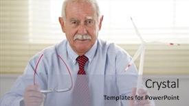  Presentation with engineering desk of civil engineer - Cool new presentation theme with eco engineer projecting new areas backdrop and a light gray colored foreground